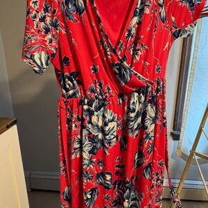 Pinkblush Vibrant Red and Navy Floral Midi Dress